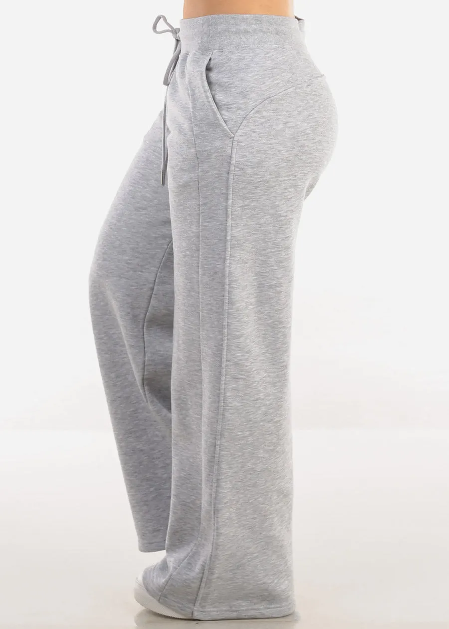 High Waist Wide Leg Fleece Sweatpants Grey sold by Moda product image thumbnail 5
