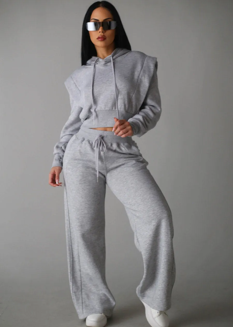 High Waist Wide Leg Fleece Sweatpants Grey sold by Moda product image thumbnail 3