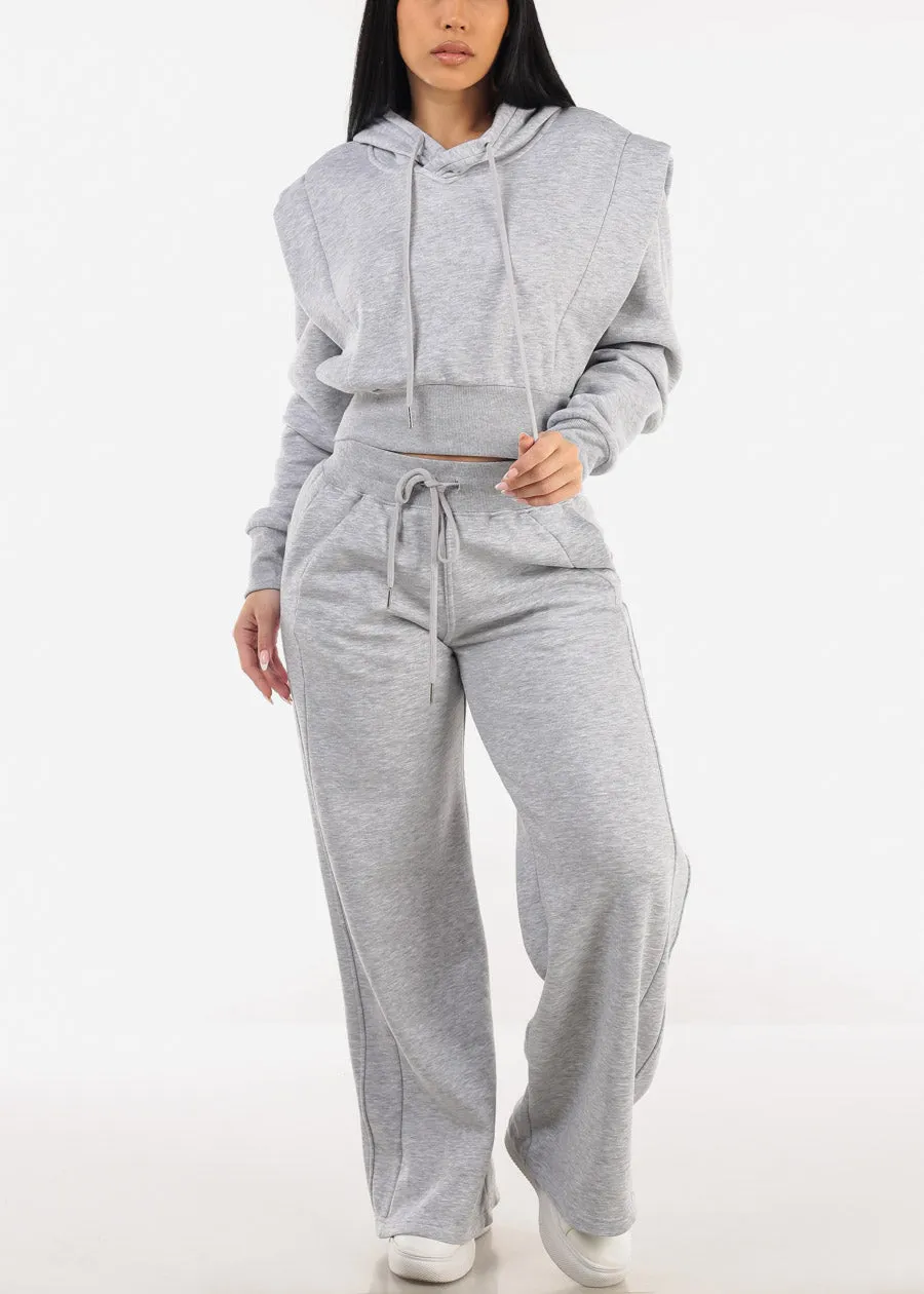 Grey Cropped Hoodie w ribbed waistband sold by Moda product image thumbnail 4