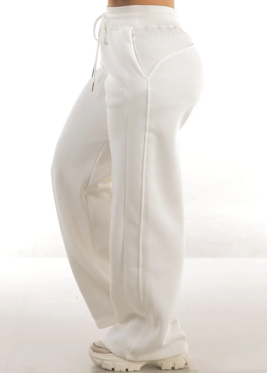 White High Waist Wide Leg Fleece Sweatpants sold by Moda product image thumbnail 4