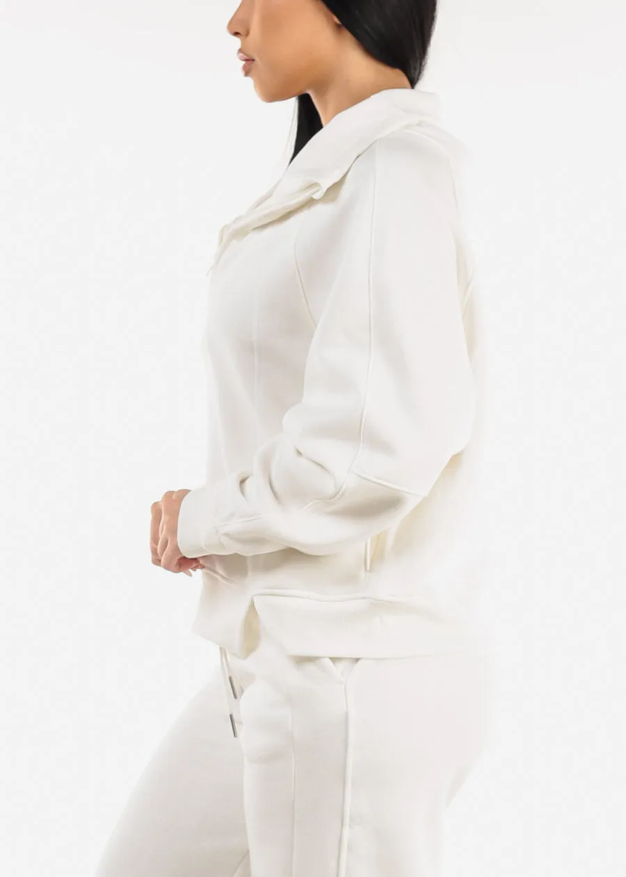 White Half Zip Up Fleece Sweatshirt sold by Moda product image thumbnail 4