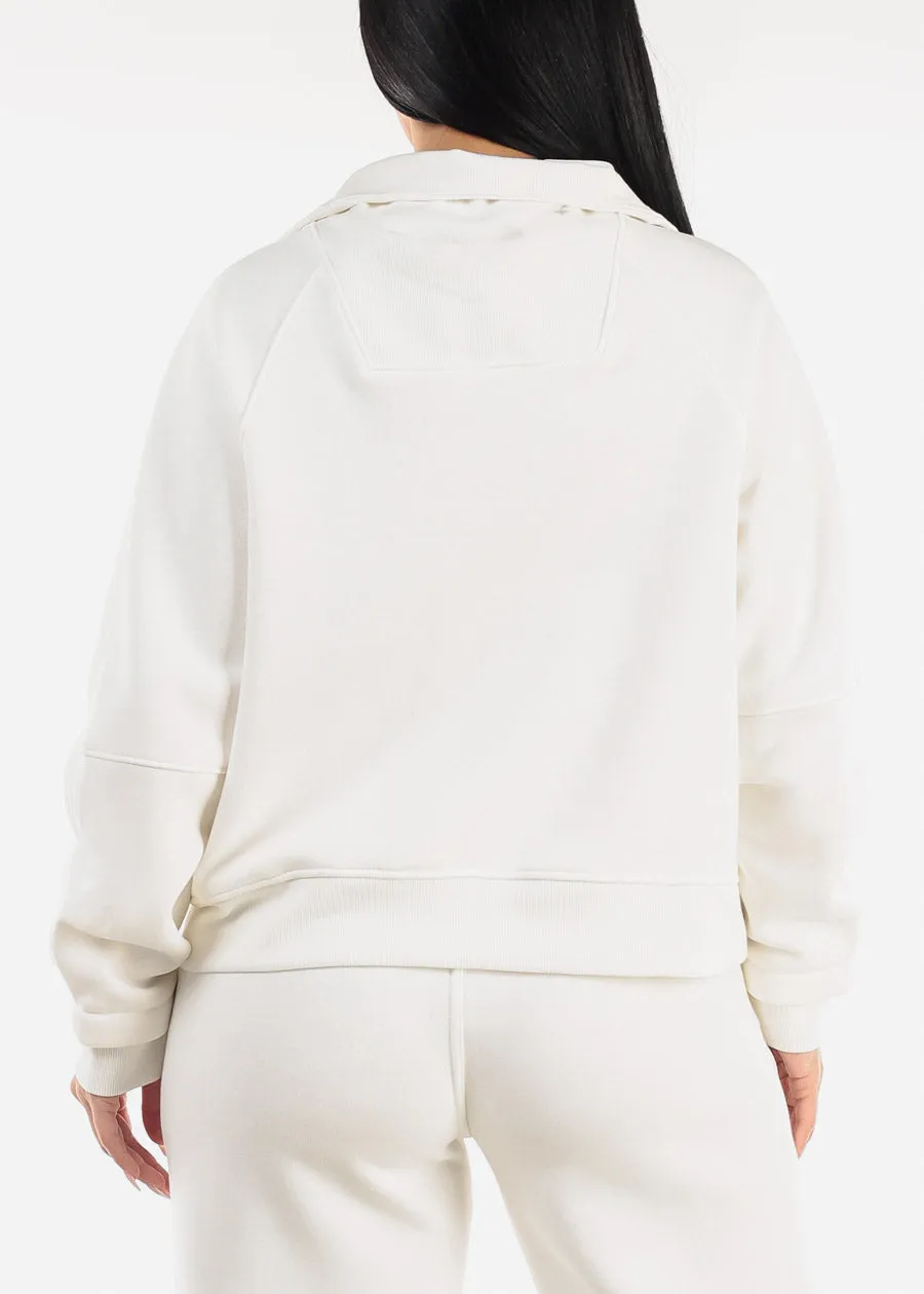 White Half Zip Up Fleece Sweatshirt sold by Moda product image thumbnail 5