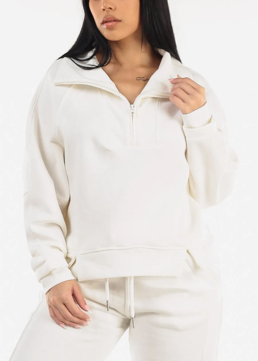 White Half Zip Up Fleece Sweatshirt sold by Moda product image thumbnail 3