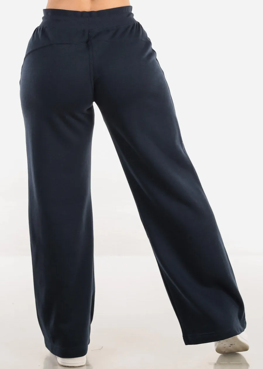 High Waist Wide Leg Fleece Sweatpants Navy sold by Moda product image thumbnail 4