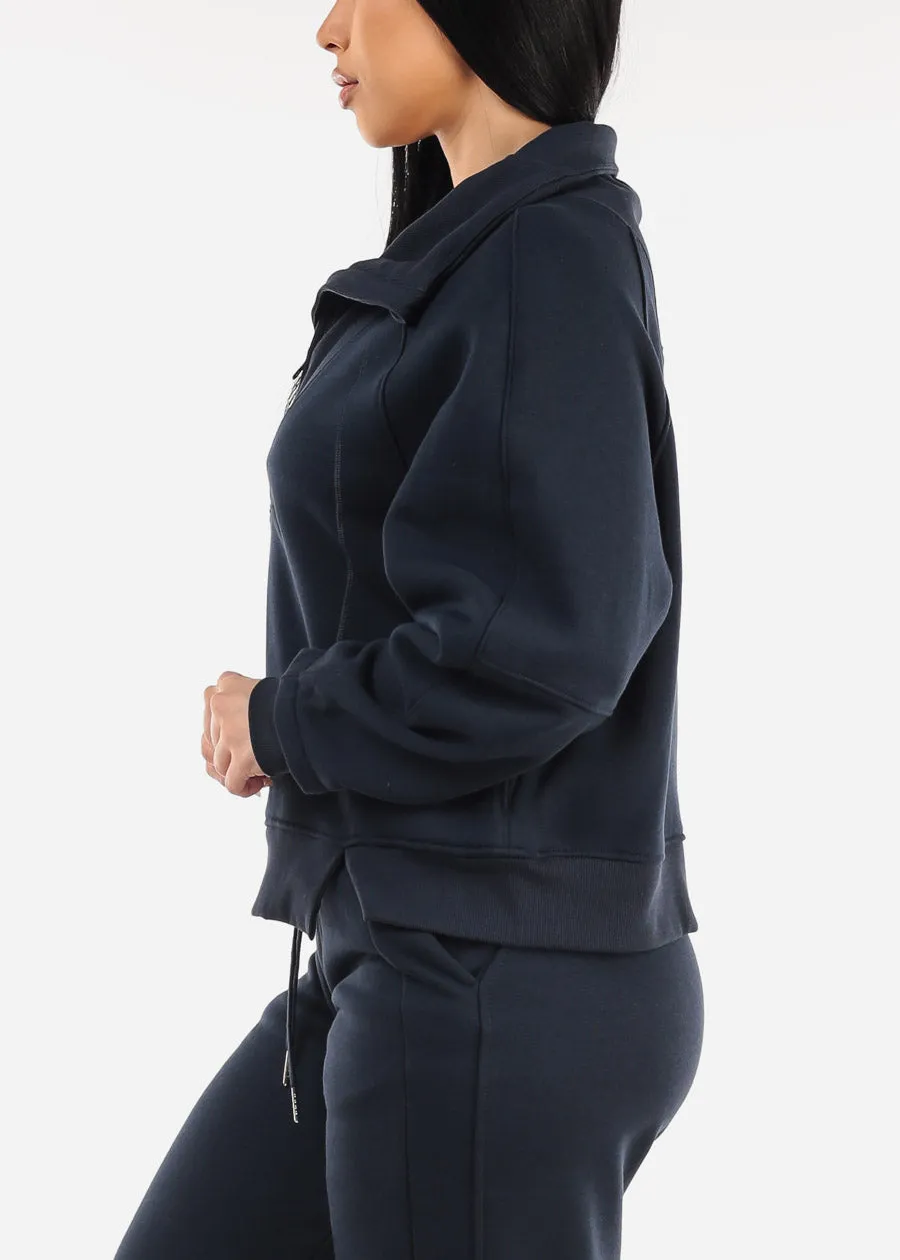 Half Zip Up Fleece Sweatshirt Navy sold by Moda product image thumbnail 3