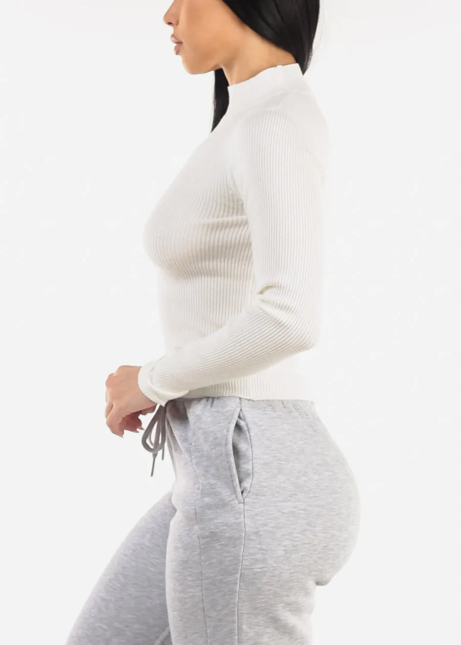 White Mock Neck Ribbed Sweater Top sold by Moda product image thumbnail 3