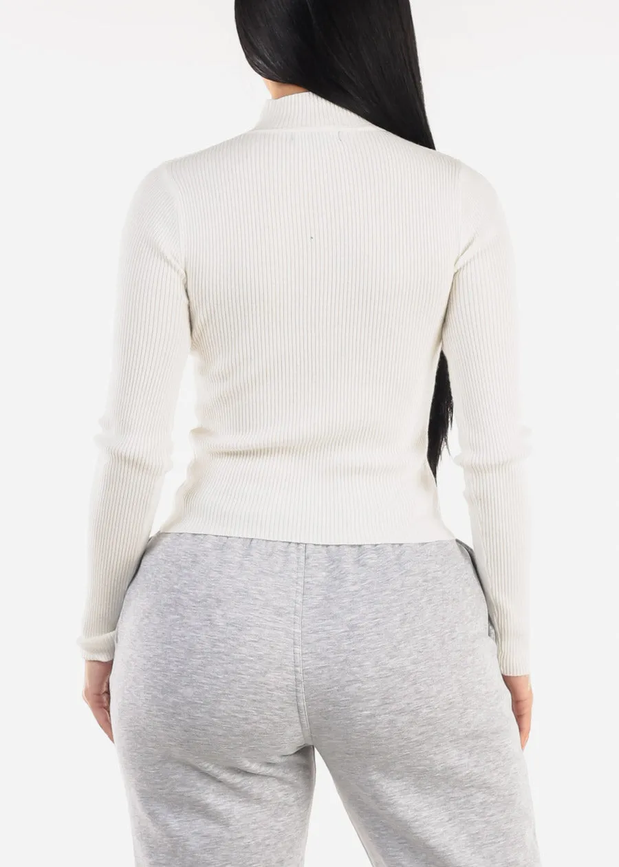 White Mock Neck Ribbed Sweater Top sold by Moda product image thumbnail 4