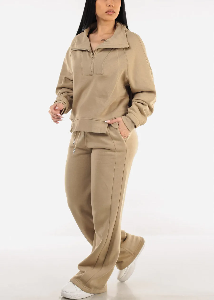 Khaki Half Zip Up Fleece Sweatshirt sold by Moda product image thumbnail 2