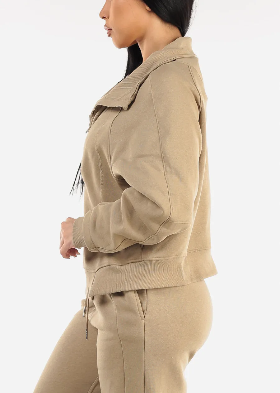 Khaki Half Zip Up Fleece Sweatshirt sold by Moda product image thumbnail 3