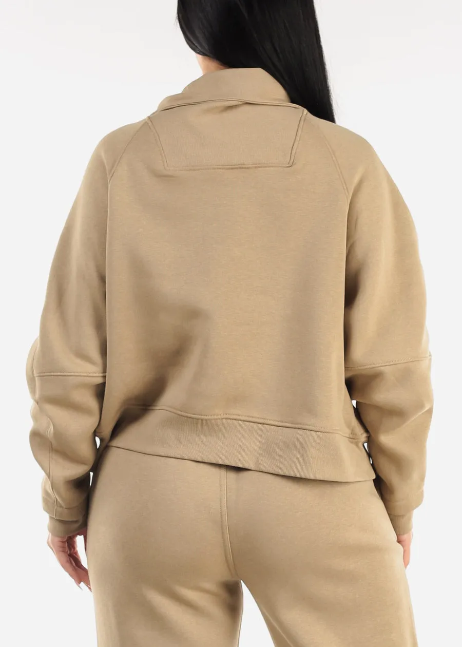 Khaki Half Zip Up Fleece Sweatshirt sold by Moda product image thumbnail 4