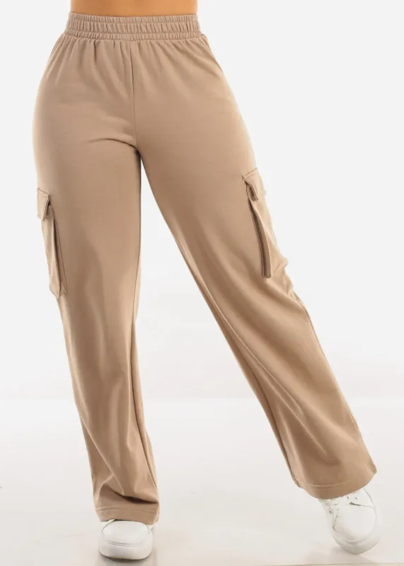 Super High Waist Wide Leg Cargo Pants Light Brown sold by Moda