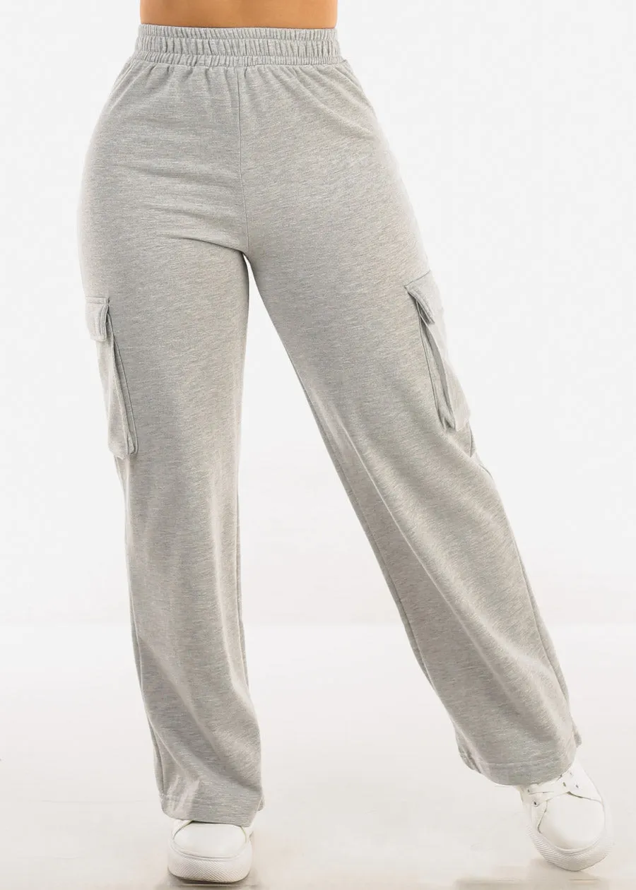 Super High Waist Wide Leg Cargo Pants Grey sold by Moda