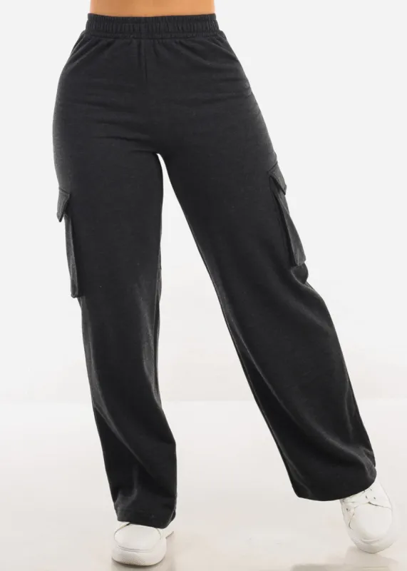 Super High Waist Wide Leg Cargo Pants Charcoal sold by Moda