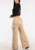 High Waist Flared Soft Cargo Pants Beige sold by Moda