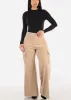 High Waist Flared Soft Cargo Pants Beige sold by Moda