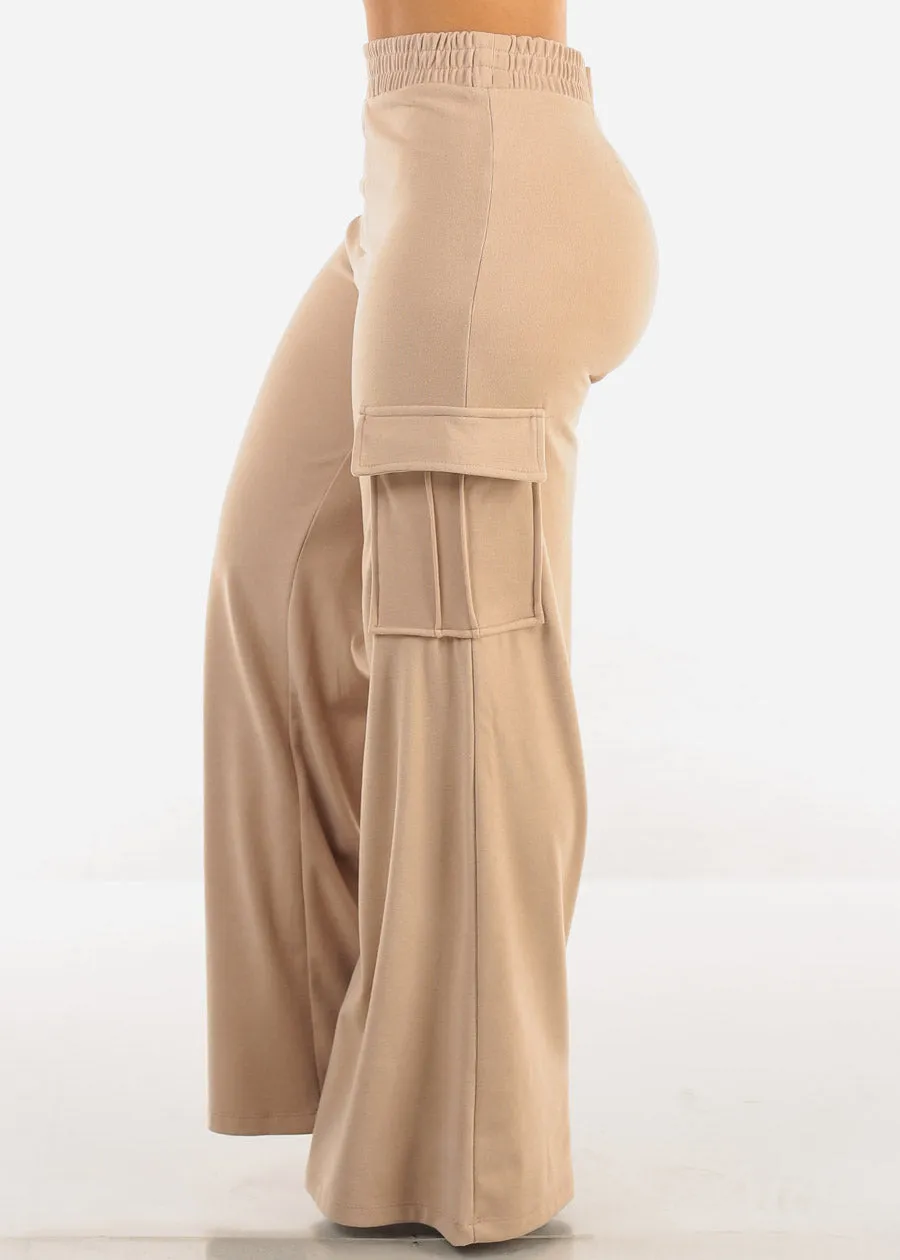 High Waist Flared Soft Cargo Pants Beige sold by Moda product image thumbnail 3