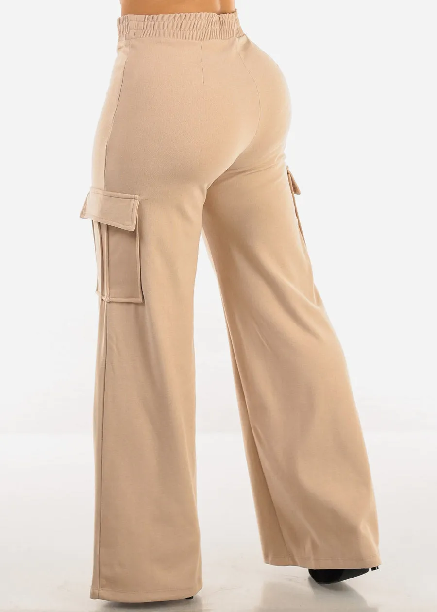 High Waist Flared Soft Cargo Pants Beige sold by Moda product image thumbnail 4