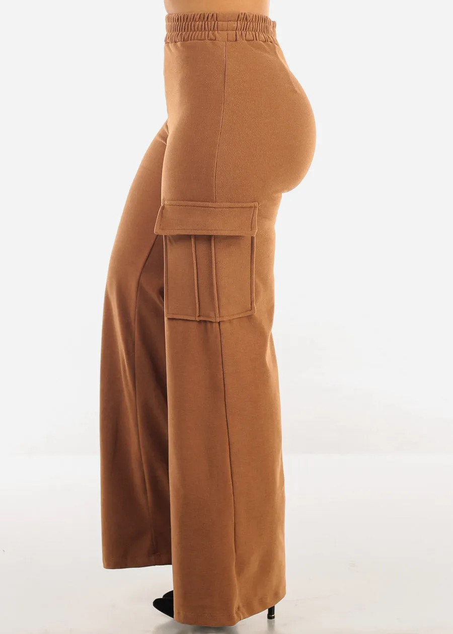 High Waist Flared Soft Cargo Pants Camel sold by Moda product image thumbnail 3