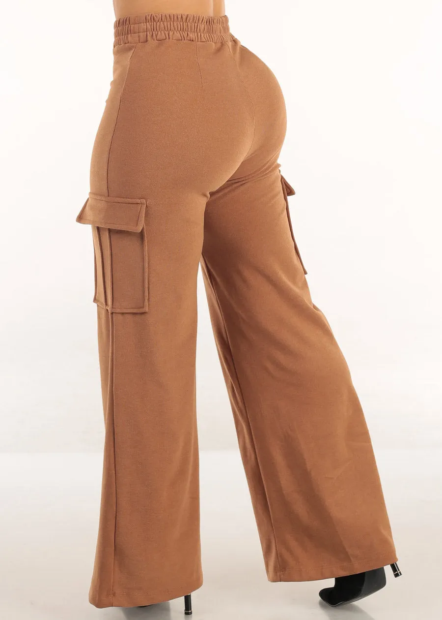 High Waist Flared Soft Cargo Pants Camel sold by Moda product image thumbnail 4