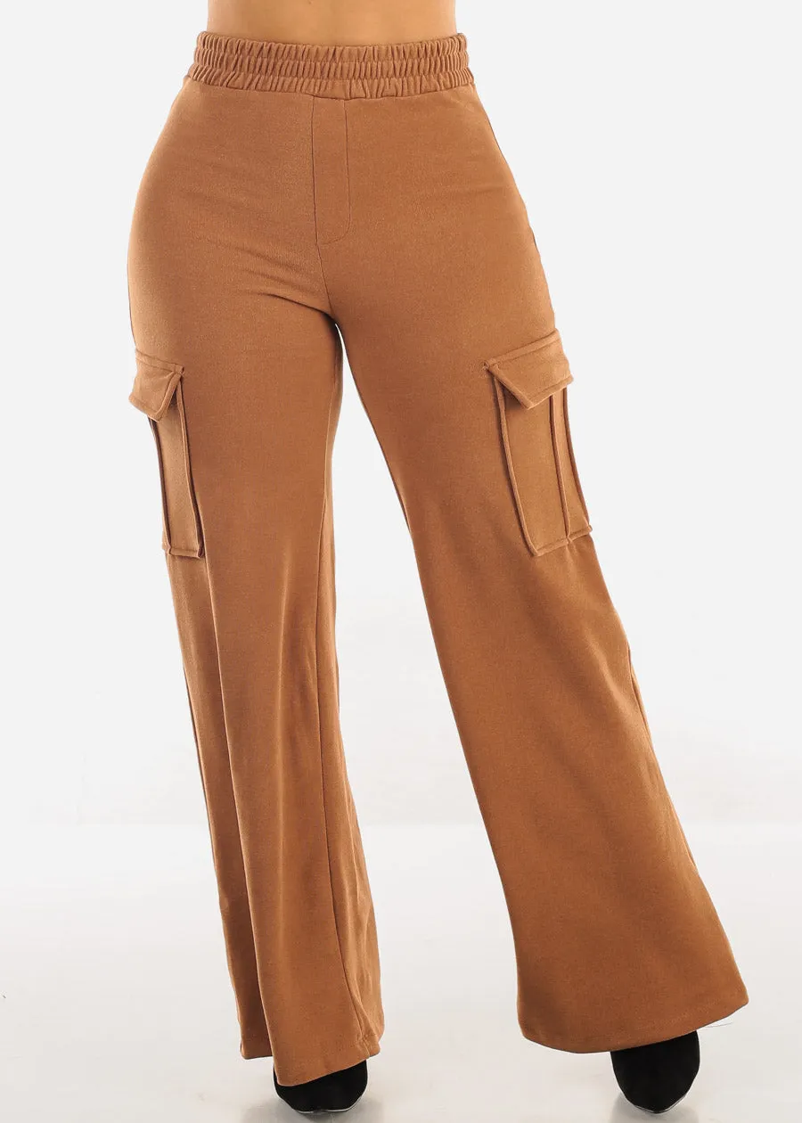 High Waist Flared Soft Cargo Pants Camel sold by Moda