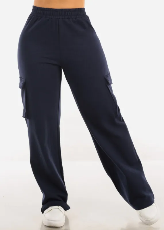 Super High Waist Wide Leg Cargo Pants Navy sold by Moda