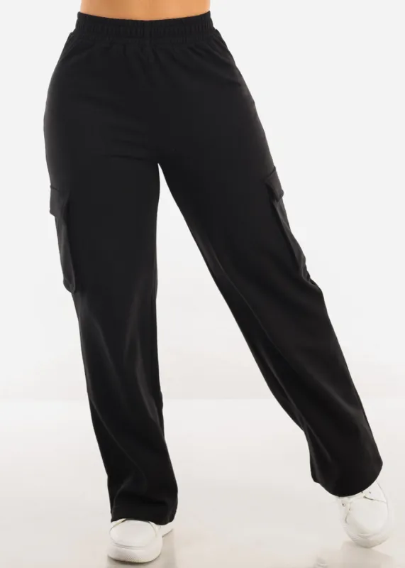 Super High Waist Wide Leg Cargo Pants Black sold by Moda