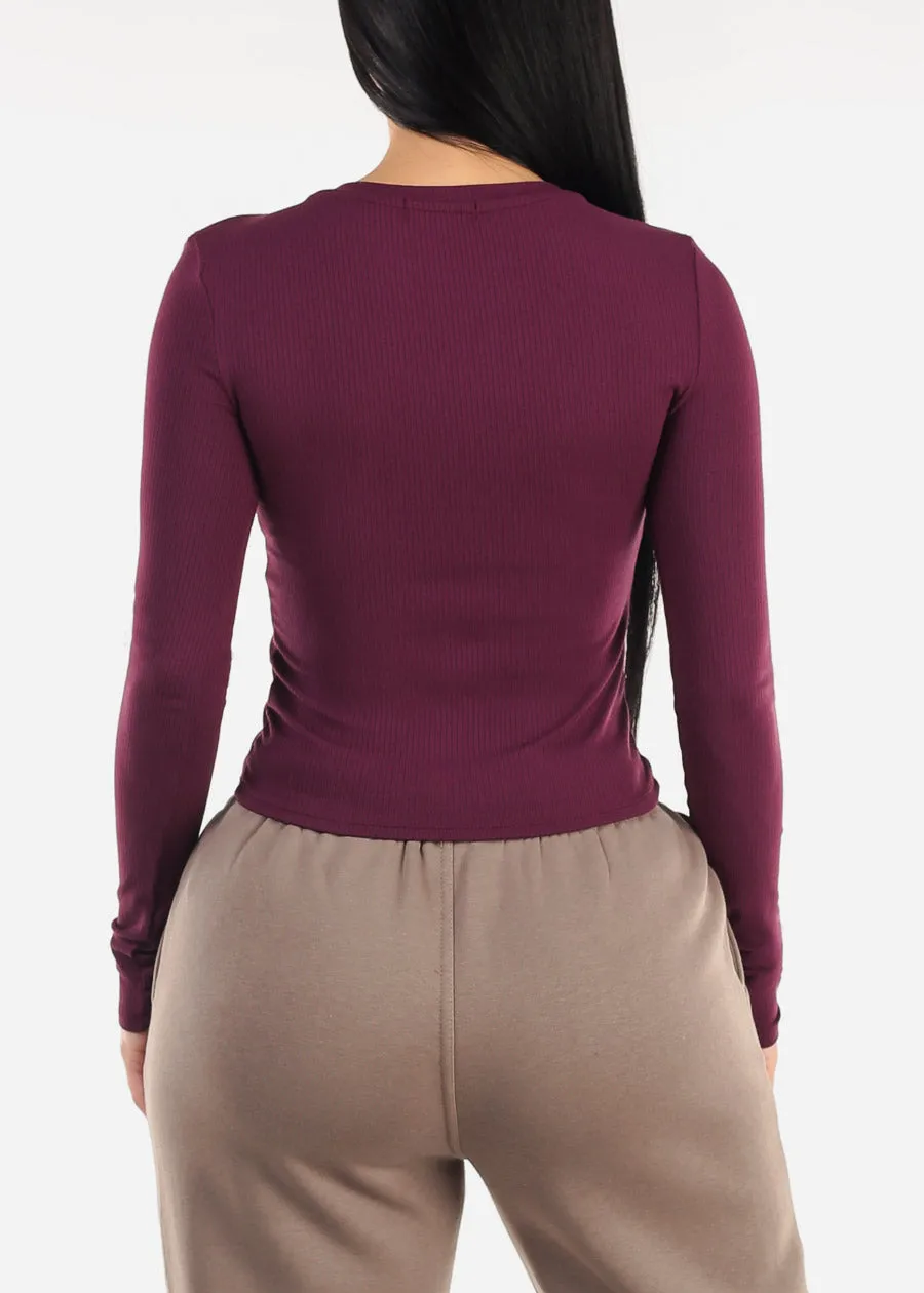 Long Sleeve V-Neck Rib Knit Top Plum sold by Moda product image thumbnail 4