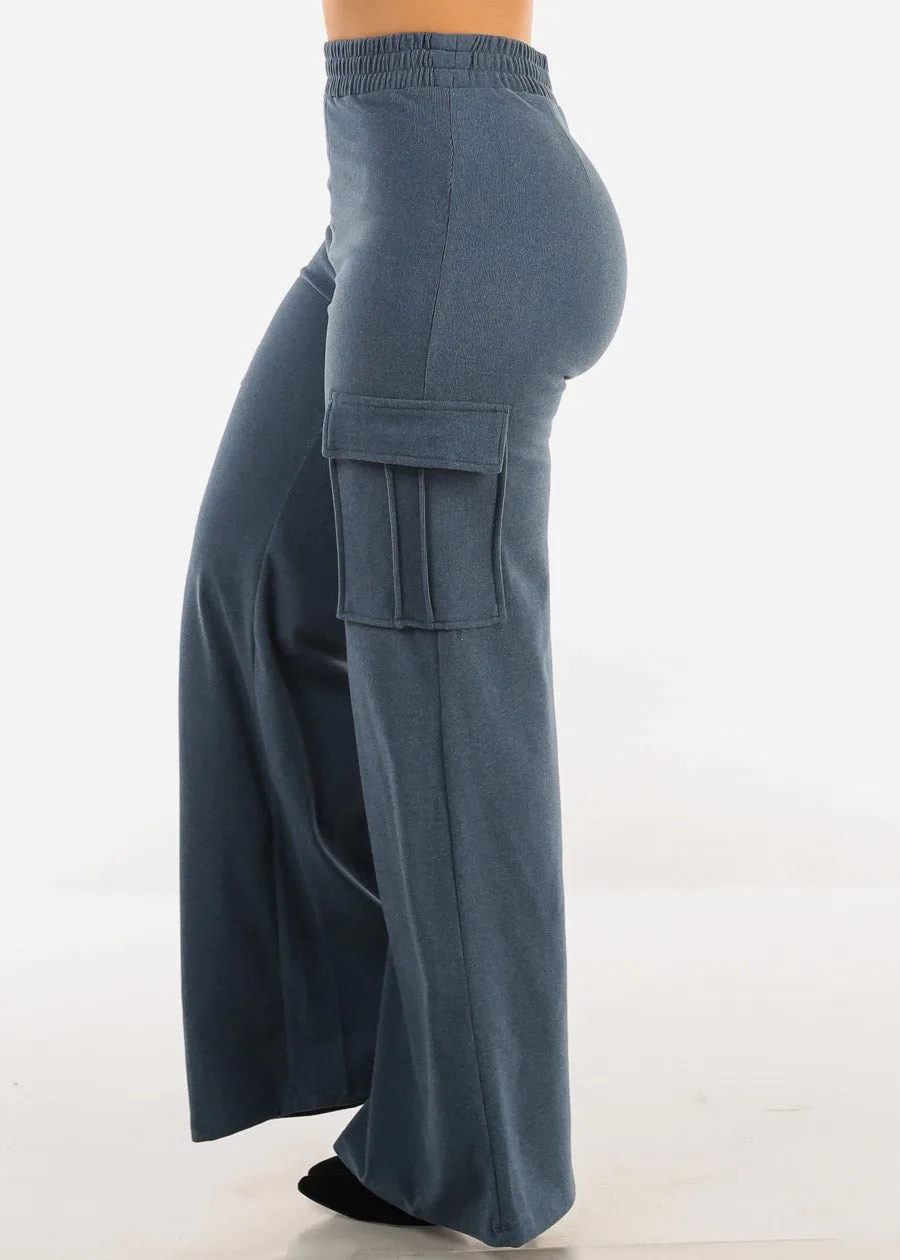 High Waist Flared Soft Cargo Pants Blue sold by Moda product image thumbnail 3