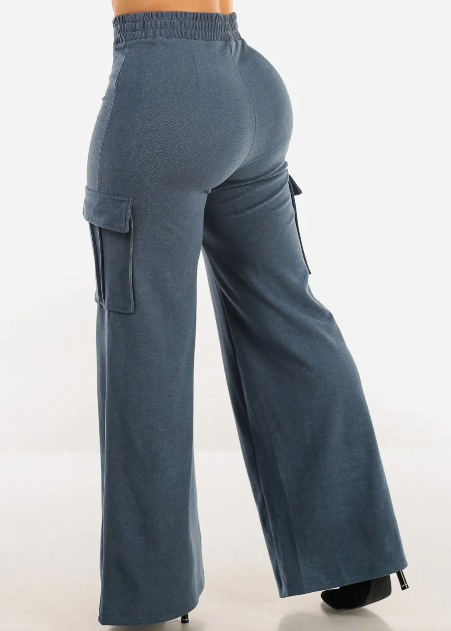 High Waist Flared Soft Cargo Pants Blue sold by Moda product image thumbnail 4
