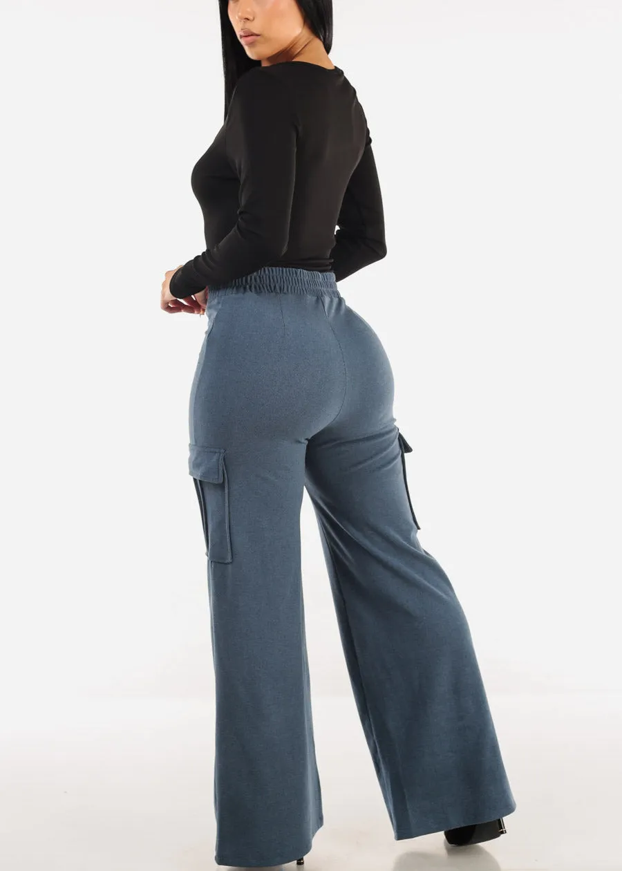 High Waist Flared Soft Cargo Pants Blue sold by Moda product image thumbnail 5