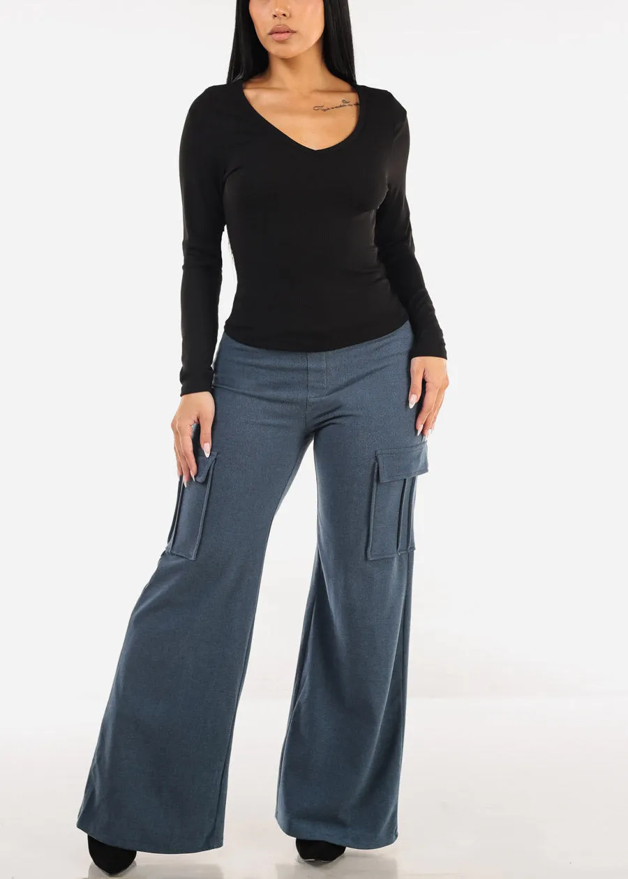 Long Sleeve Vneck Ribbed Top Black sold by Moda product image thumbnail 2