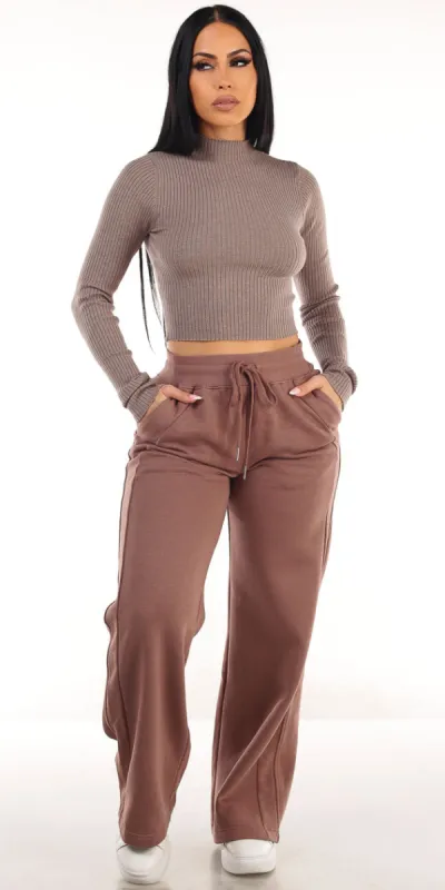 Mocha Ribbed Sweatpants Set sold by Moda