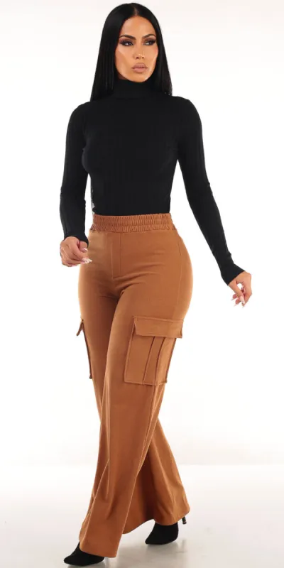 Turtleneck Flared Cargo Pants Look sold by Moda