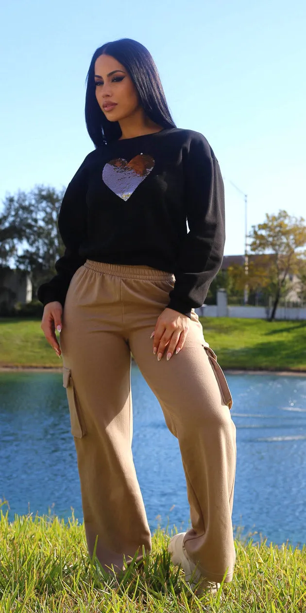 Black Sweatshirt Cargo Pants Set sold by Moda