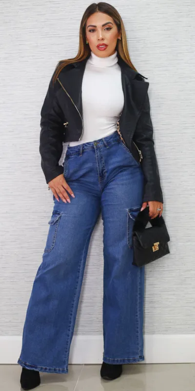 Pleather White Cargo Pants Trio sold by Moda