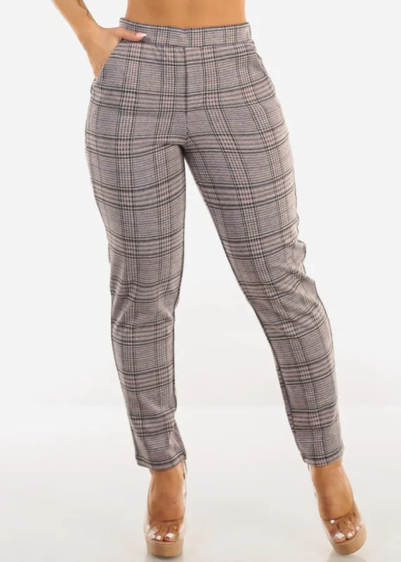 Super High Waist Plaid Straight Leg Pants Brown sold by Moda
