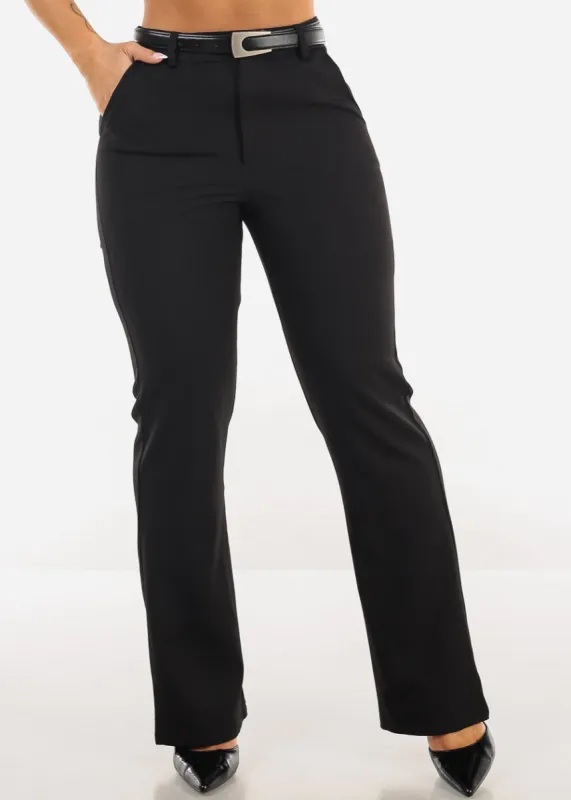 Super High Waist Black Dressy Bootcut Pants w Belt sold by Moda