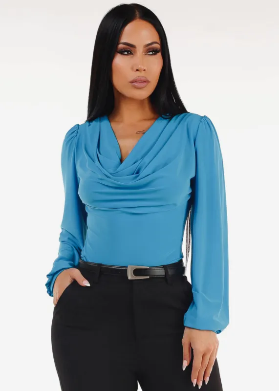 Long Sleeve Cowl Neck Dressy Blouse Turquoise sold by Moda