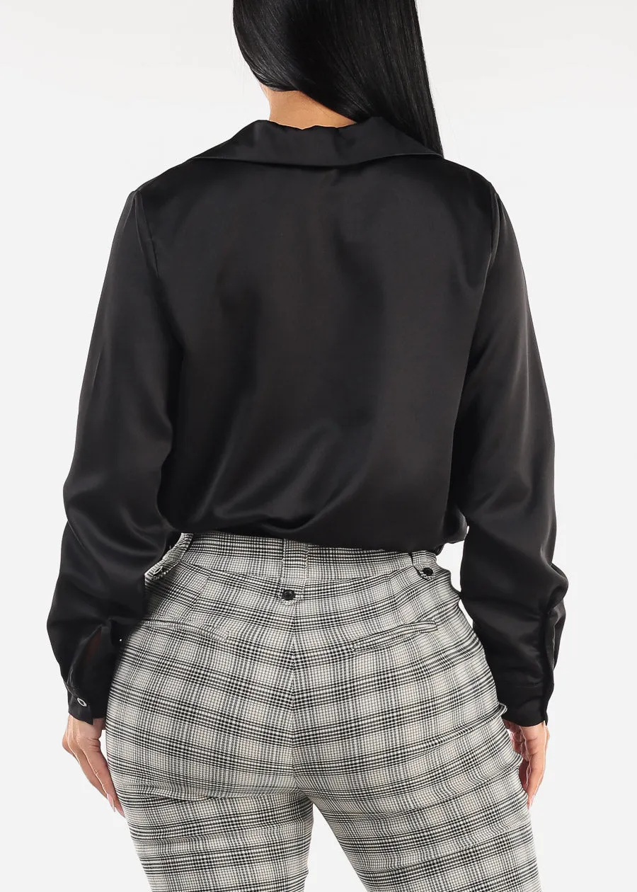 Long Sleeve Surplice Satin Blouse Black sold by Moda product image thumbnail 4