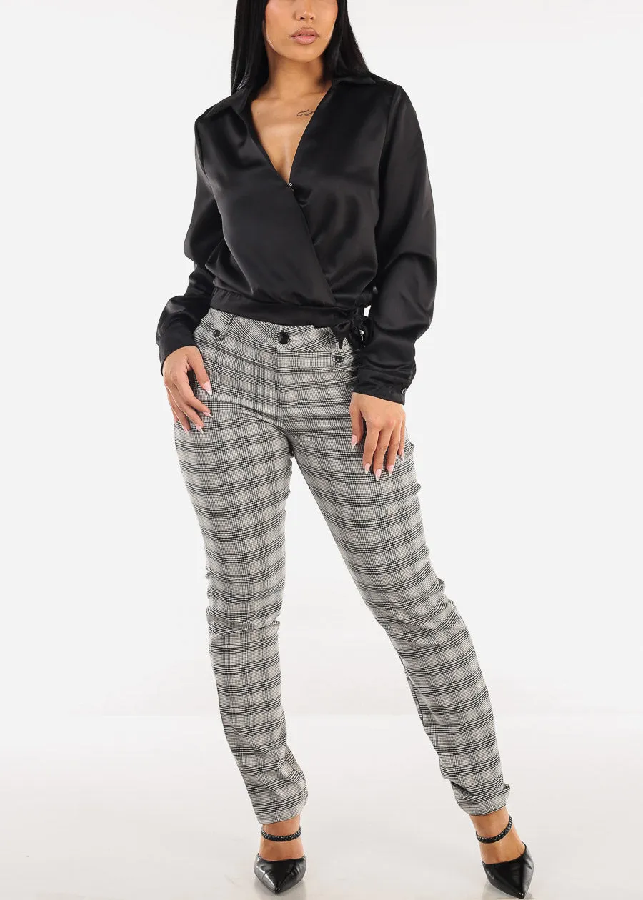 Long Sleeve Surplice Satin Blouse Black sold by Moda product image thumbnail 2