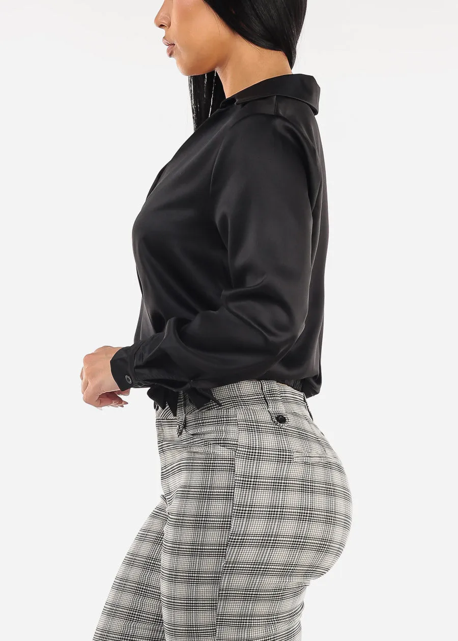 Long Sleeve Surplice Satin Blouse Black sold by Moda product image thumbnail 3