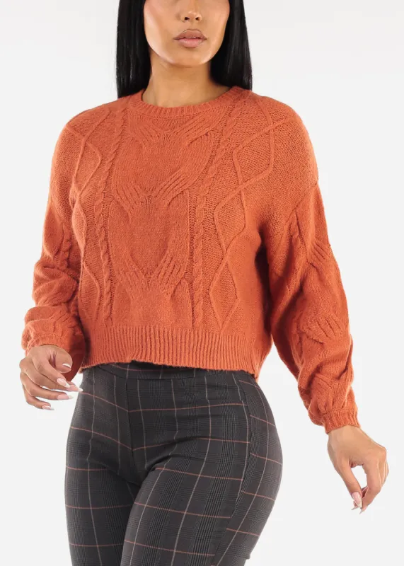 Crewneck Cable Knit Sweater Rust sold by Moda