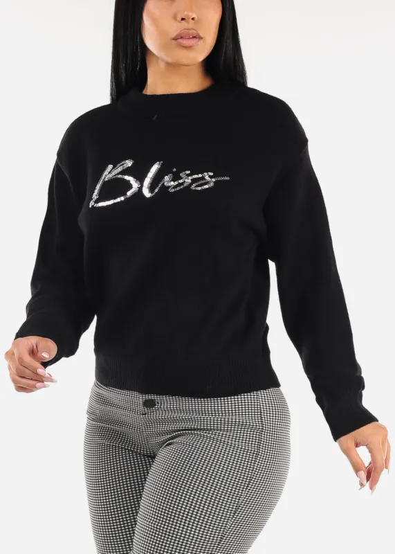 Black Long Sleeve Knitted Sweater "Bliss" sold by Moda