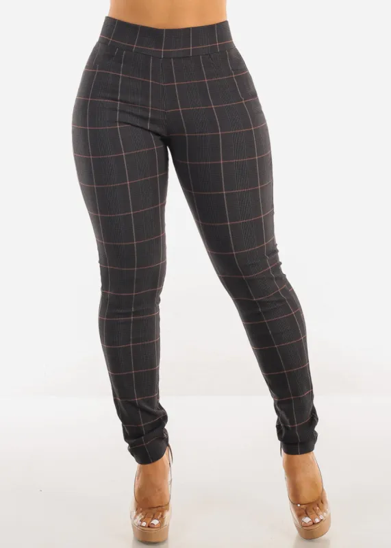 High Waist Plaid Skinny Pants Charcoal sold by Moda