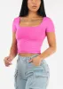 Double Layered Square Neck Crop Top Fuchsia sold by Moda
