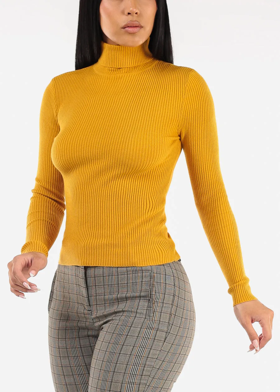 Long Sleeve Turtleneck Ribbed Sweater Mustard sold by Moda