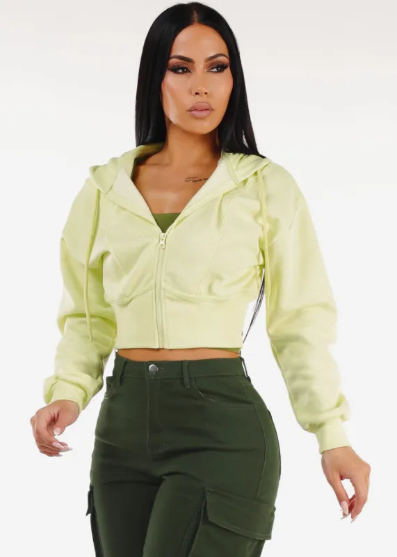 Fleece Zip Up Cropped Hoodie Lime Yellow sold by Moda