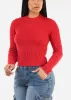 Long Sleeve Crewneck Rib Knit Sweater Red sold by Moda