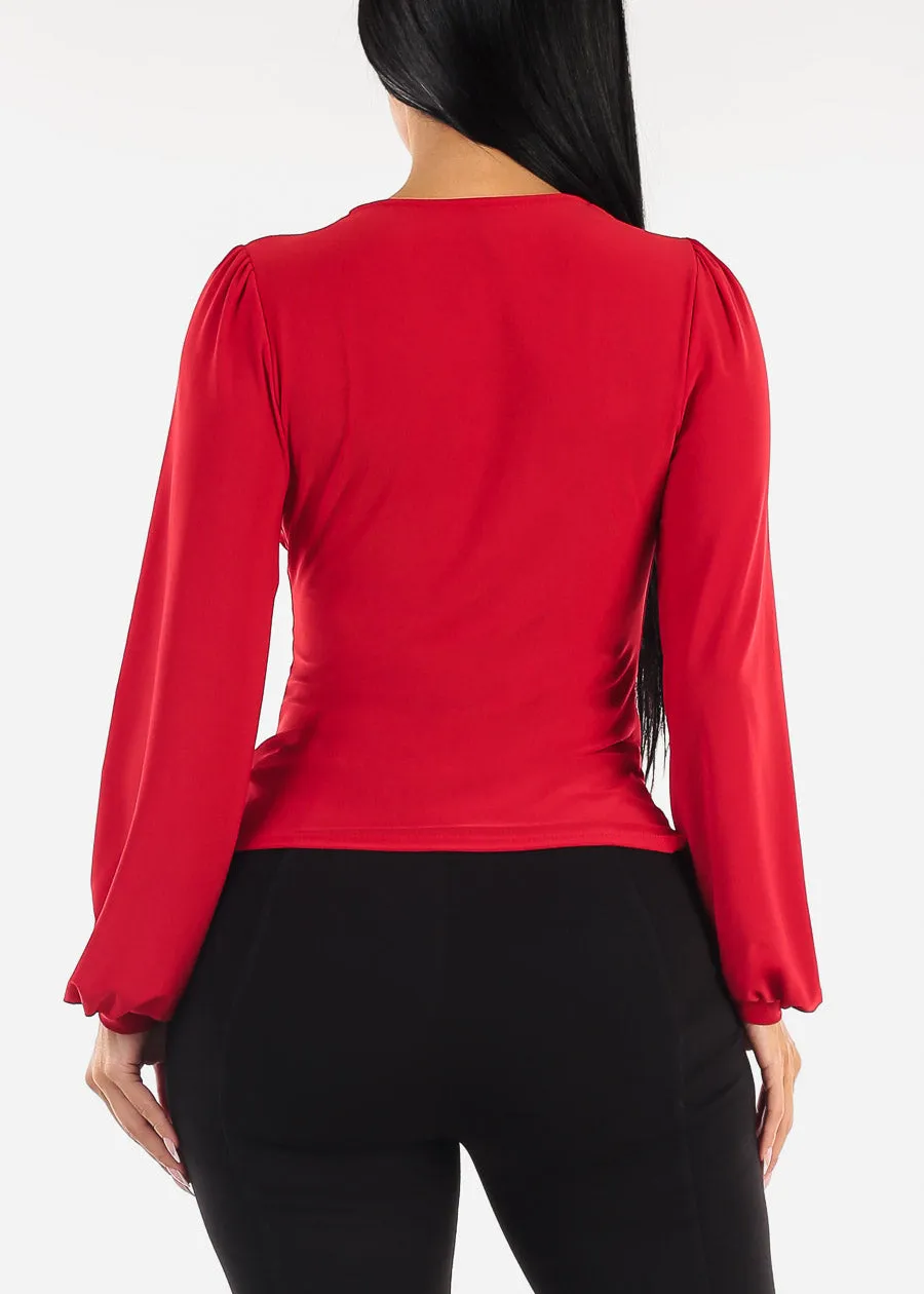 Long Sleeve Cowl Neck Red Dressy Blouse sold by Moda product image thumbnail 4