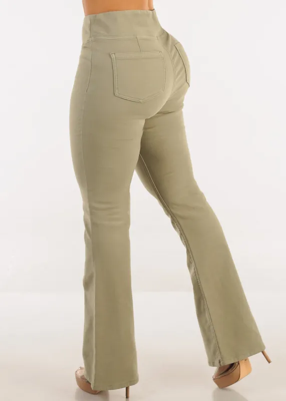 Butt Lift Super High Waist Bootcut Pants Light Olive sold by Moda